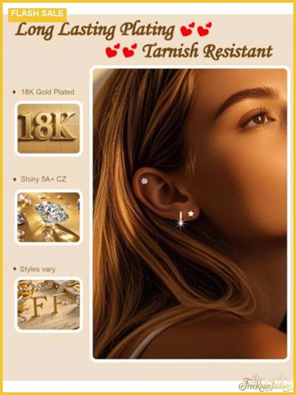 10 Pairs Hypoallergenic Earrings for Sensitive Ears, 18K Gold Plated & Silver